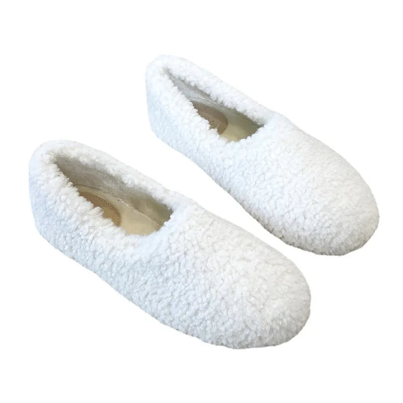 Luxury Lambwool Moccasins: Women's Winter Plush Loafers