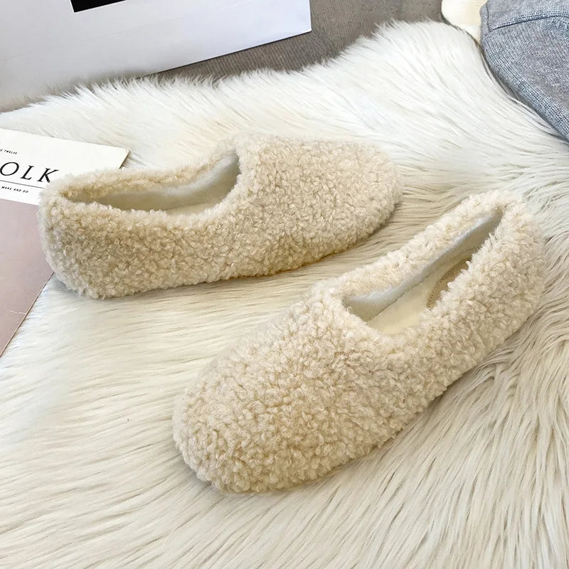 Luxury Lambwool Moccasins: Women's Winter Plush Loafers