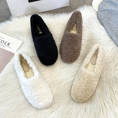 Luxury Lambwool Moccasins: Women's Winter Plush Loafers