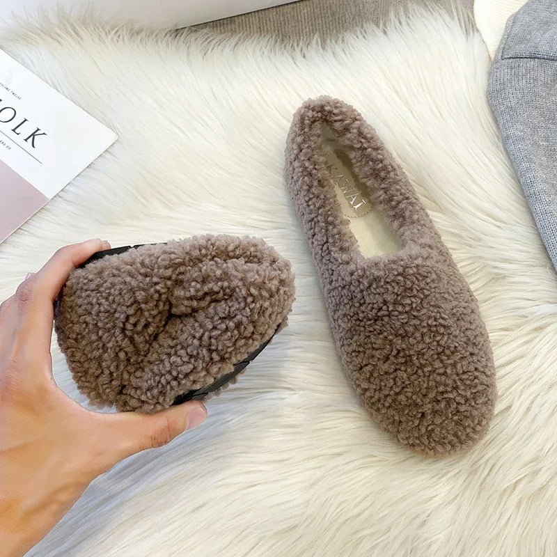 Luxury Lambwool Moccasins: Women's Winter Plush Loafers