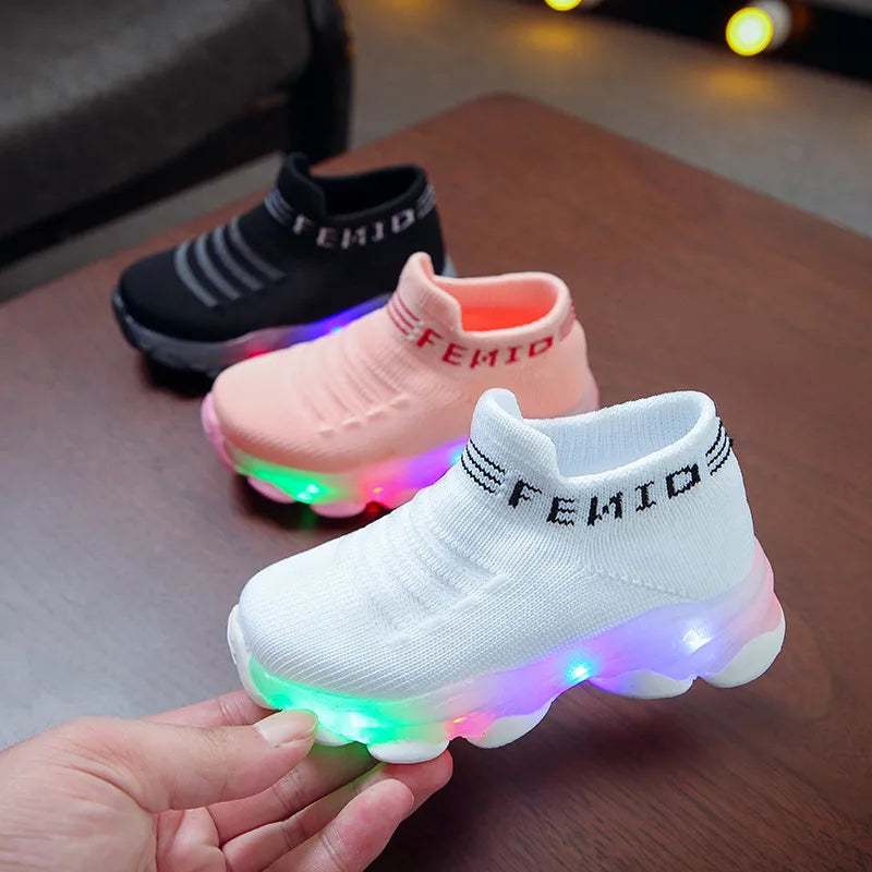 Letter Mesh LED Luminous Kids Sneakers