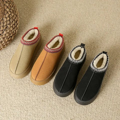 New Winter Retro Women's Suede Leather Loafer Boots