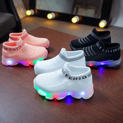 Letter Mesh LED Luminous Kids Sneakers