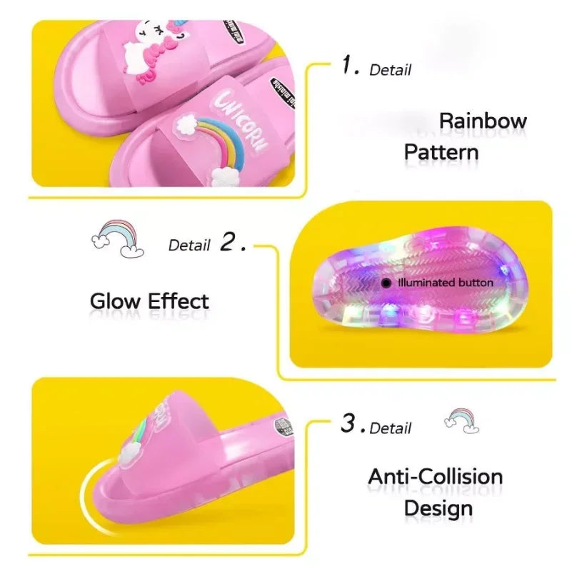 Cartoon Unicorn Kids' Slippers: Fashionable Light-Up Shoes