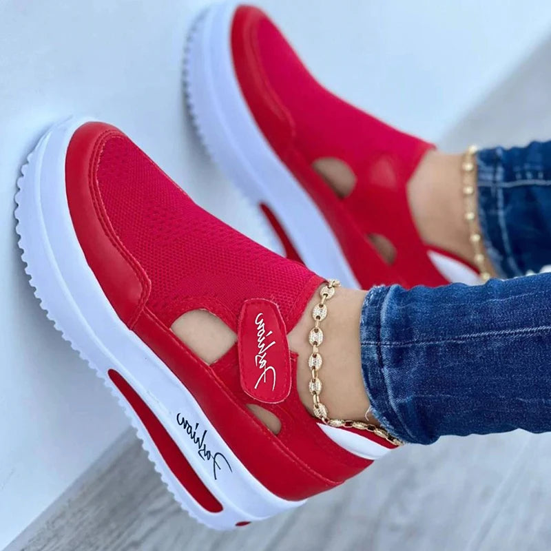 Red Canvas Platform Sneakers: Women's Casual Sport Shoes