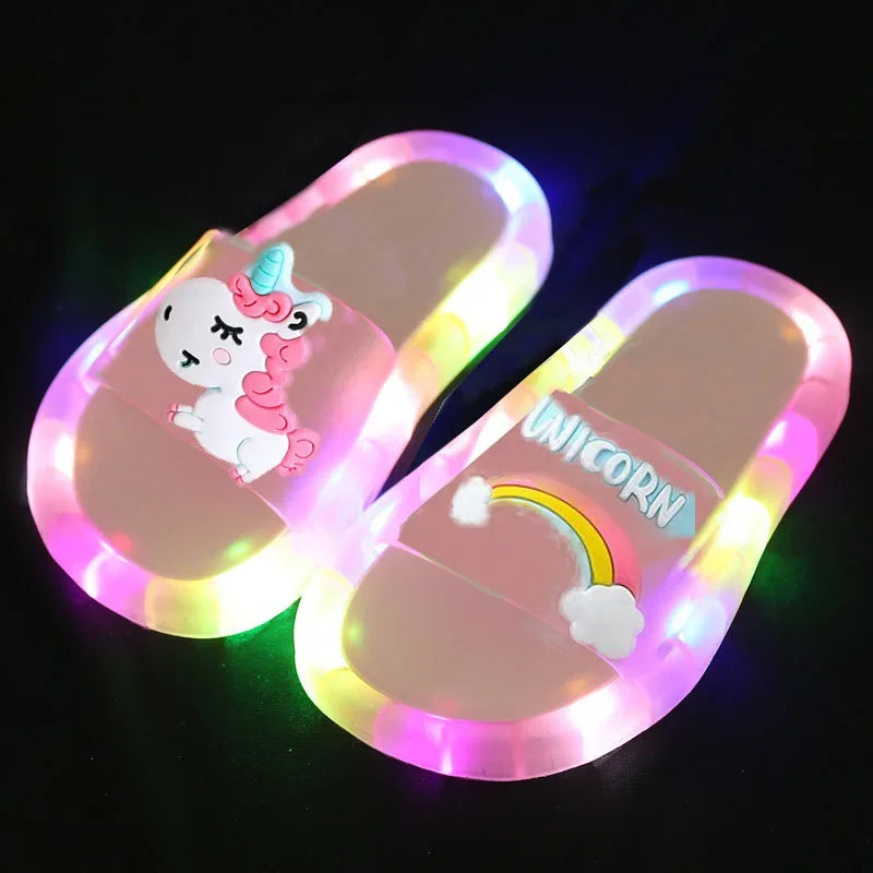 Cartoon Unicorn Kids' Slippers: Fashionable Light-Up Shoes