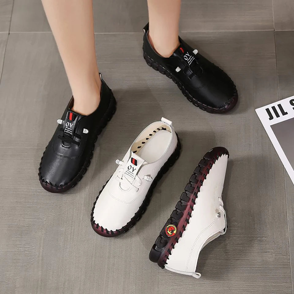 New Spring 2024 Lace-Up Leather Sneakers: Women's Comfortable Loafers