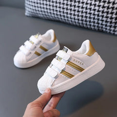 Kids' Fashion White Sneakers: Non-Slip Casual Shoes